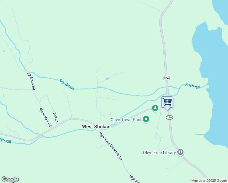 map of restaurants, bars, coffee shops, grocery stores, and more near 82 Burgher Road in West Shokan