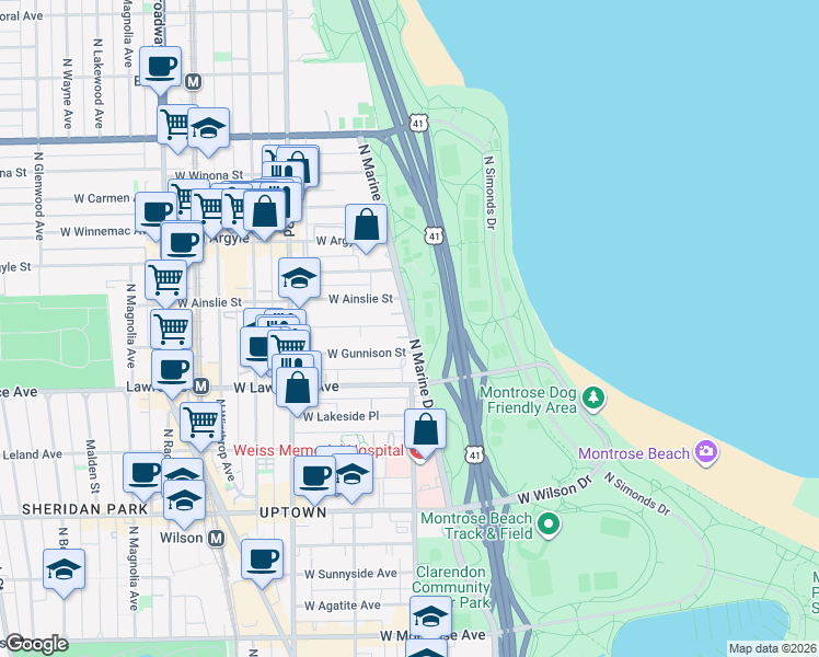 map of restaurants, bars, coffee shops, grocery stores, and more near in Chicago