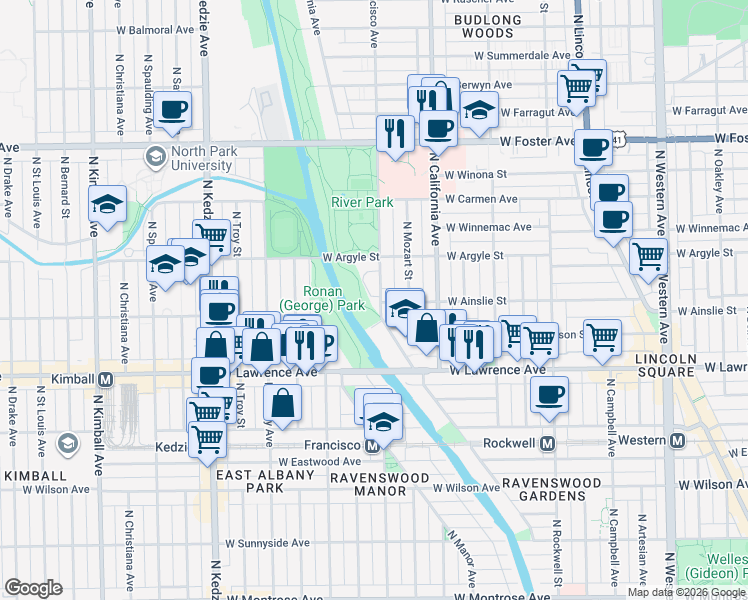 map of restaurants, bars, coffee shops, grocery stores, and more near in Chicago