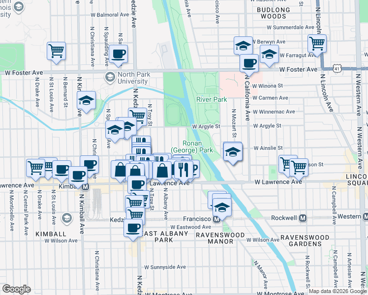map of restaurants, bars, coffee shops, grocery stores, and more near in Chicago