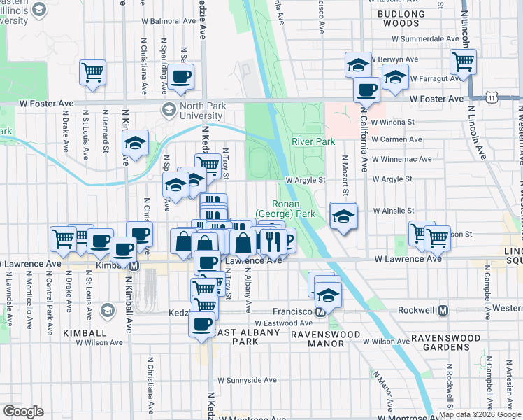 map of restaurants, bars, coffee shops, grocery stores, and more near in Chicago
