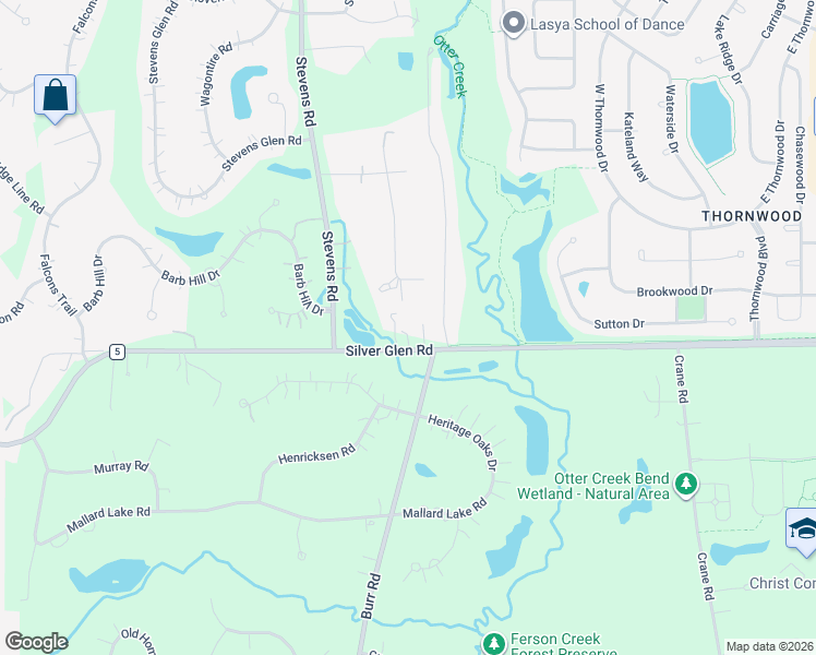 map of restaurants, bars, coffee shops, grocery stores, and more near 38W041 Sidney Court in St. Charles
