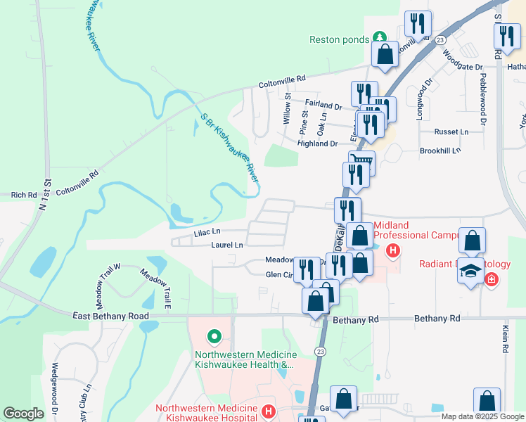 map of restaurants, bars, coffee shops, grocery stores, and more near 2426 Chestnut Street in Sycamore