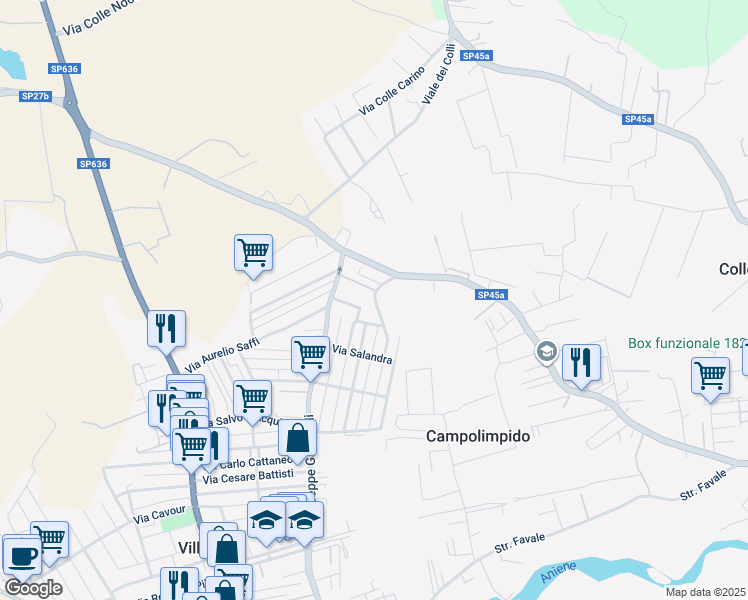 map of restaurants, bars, coffee shops, grocery stores, and more near 15 Via Giuseppe Garibaldi in Villanova