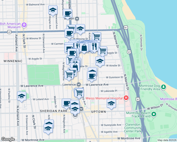 map of restaurants, bars, coffee shops, grocery stores, and more near in Chicago