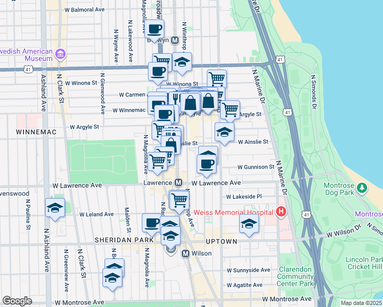 map of restaurants, bars, coffee shops, grocery stores, and more near in Chicago