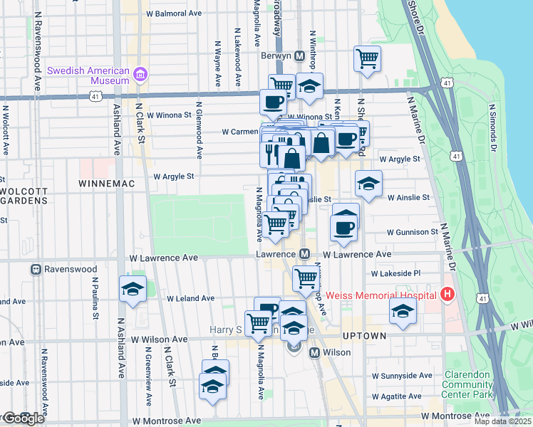 map of restaurants, bars, coffee shops, grocery stores, and more near in Chicago