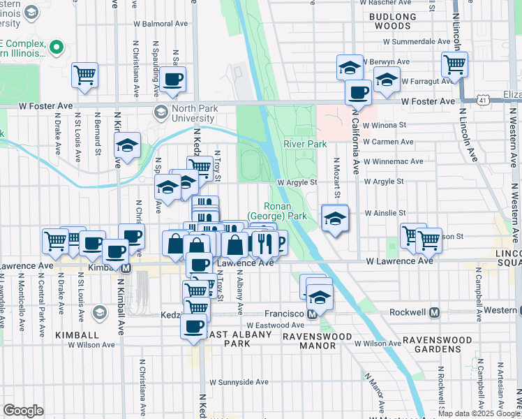 map of restaurants, bars, coffee shops, grocery stores, and more near in Chicago