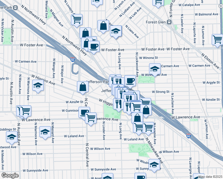 map of restaurants, bars, coffee shops, grocery stores, and more near in Chicago