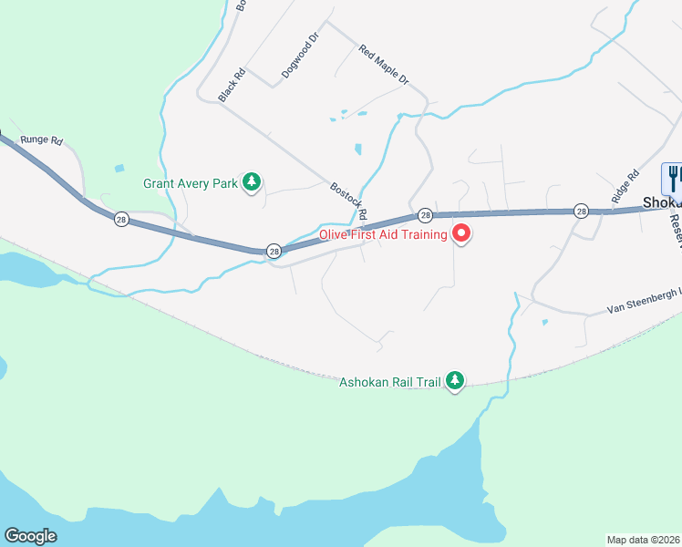 map of restaurants, bars, coffee shops, grocery stores, and more near 36 Longyear Road in Shokan