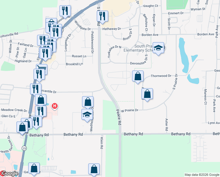 map of restaurants, bars, coffee shops, grocery stores, and more near 1263 Daniel Court in Sycamore