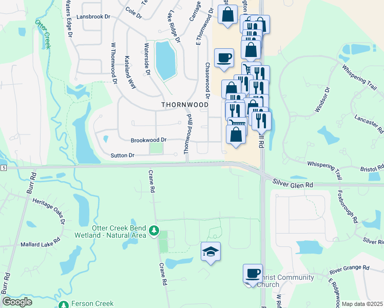 map of restaurants, bars, coffee shops, grocery stores, and more near 2111 Brookwood Drive in South Elgin