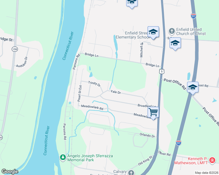 map of restaurants, bars, coffee shops, grocery stores, and more near 6 Hillyer Drive in Enfield