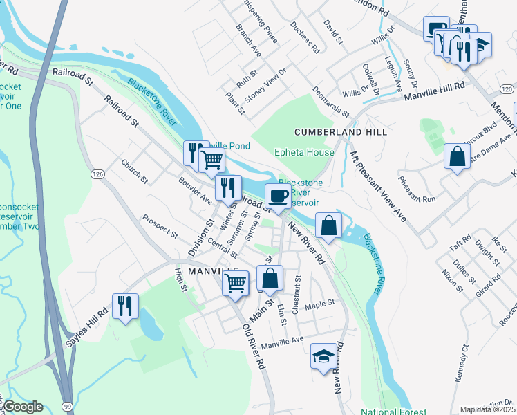 map of restaurants, bars, coffee shops, grocery stores, and more near 40 Railroad Street in Lincoln