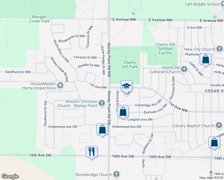 map of restaurants, bars, coffee shops, grocery stores, and more near 100-336 Stoney Point Road Northwest in Cedar Rapids