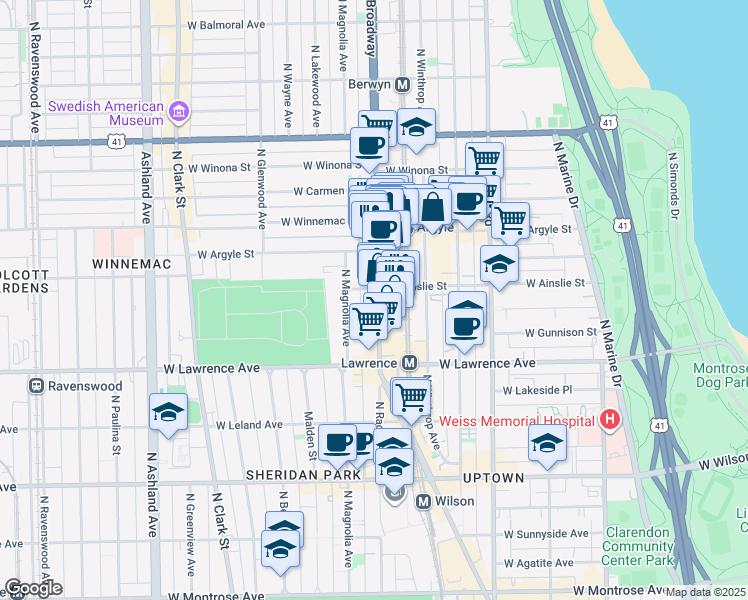 map of restaurants, bars, coffee shops, grocery stores, and more near in Chicago