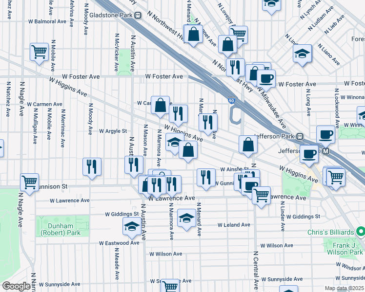 map of restaurants, bars, coffee shops, grocery stores, and more near in Chicago