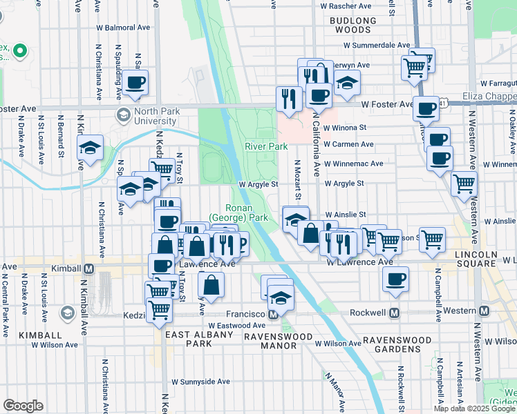 map of restaurants, bars, coffee shops, grocery stores, and more near in Chicago
