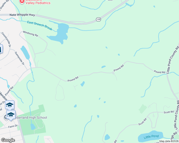 map of restaurants, bars, coffee shops, grocery stores, and more near 130 Pound Road in Cumberland