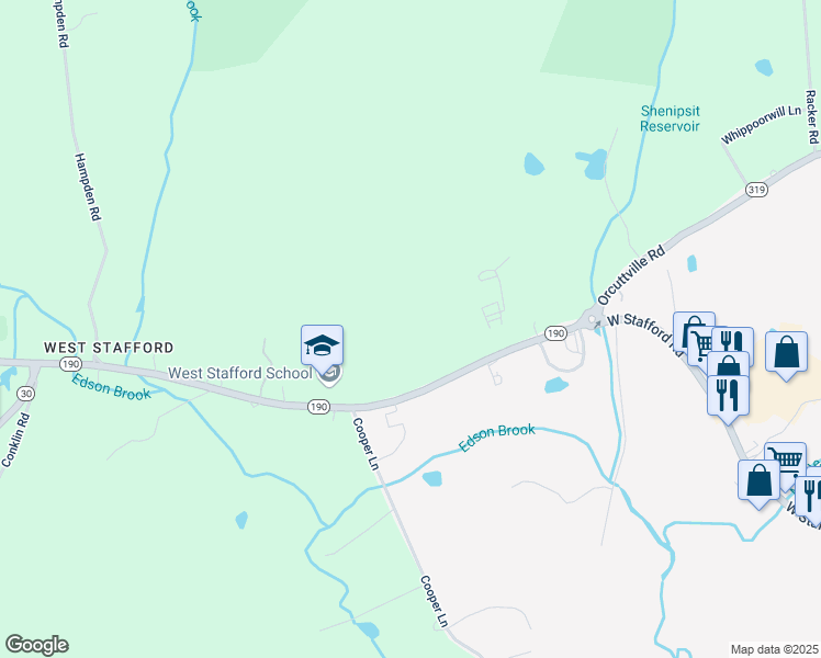 map of restaurants, bars, coffee shops, grocery stores, and more near 133A West Stafford Road in Stafford