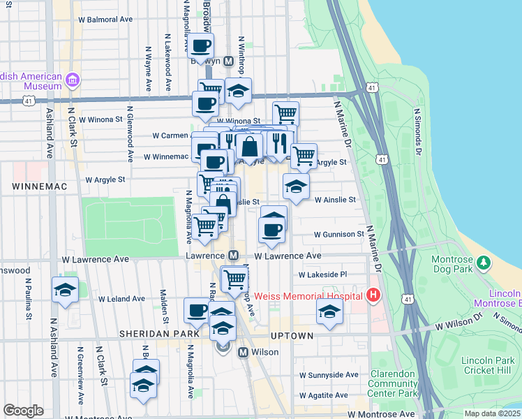 map of restaurants, bars, coffee shops, grocery stores, and more near in Chicago