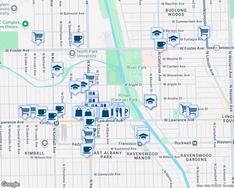 map of restaurants, bars, coffee shops, grocery stores, and more near in Chicago