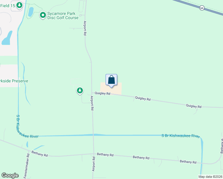 map of restaurants, bars, coffee shops, grocery stores, and more near 15165 Quigley Road in Sycamore