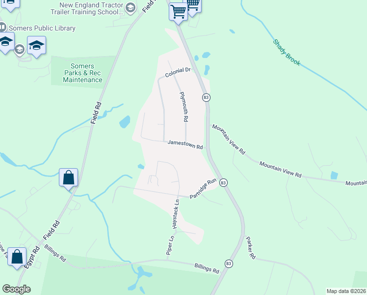 map of restaurants, bars, coffee shops, grocery stores, and more near 21 Jamestown Road in Somers