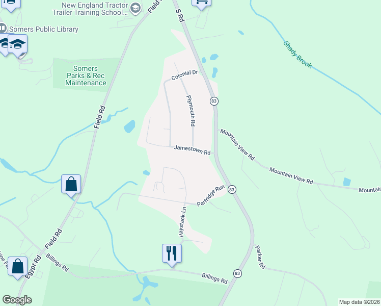map of restaurants, bars, coffee shops, grocery stores, and more near 21 Jamestown Road in Somers