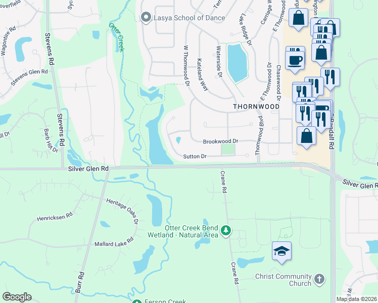 map of restaurants, bars, coffee shops, grocery stores, and more near 2218 Sutton Drive in South Elgin