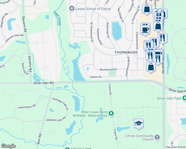 map of restaurants, bars, coffee shops, grocery stores, and more near 2218 Sutton Drive in South Elgin