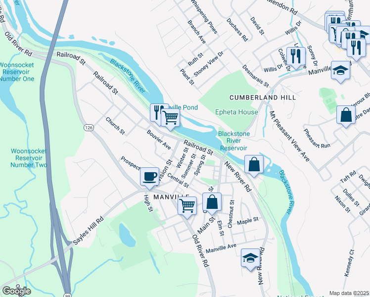 map of restaurants, bars, coffee shops, grocery stores, and more near 11 Winter Street in Lincoln