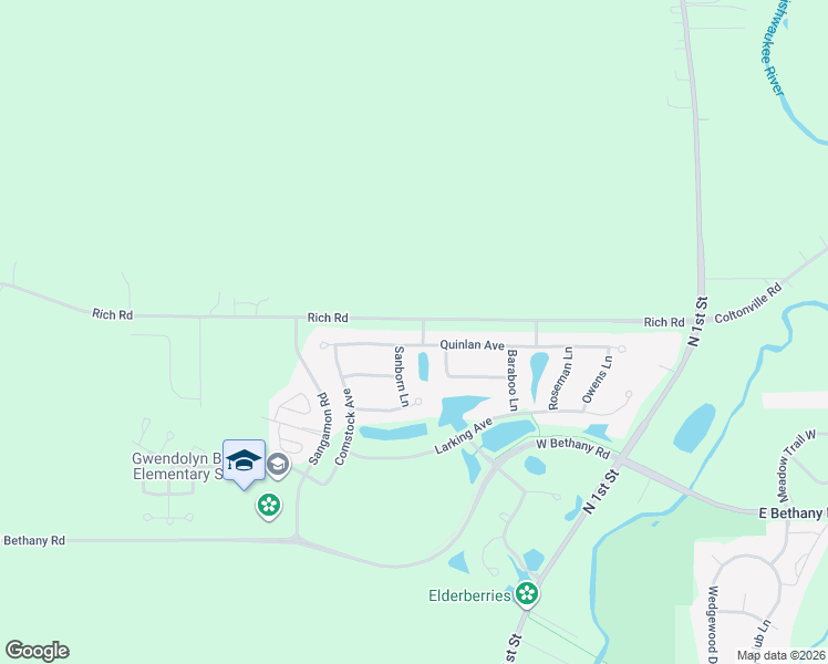 map of restaurants, bars, coffee shops, grocery stores, and more near 401 Quinlan Avenue in DeKalb