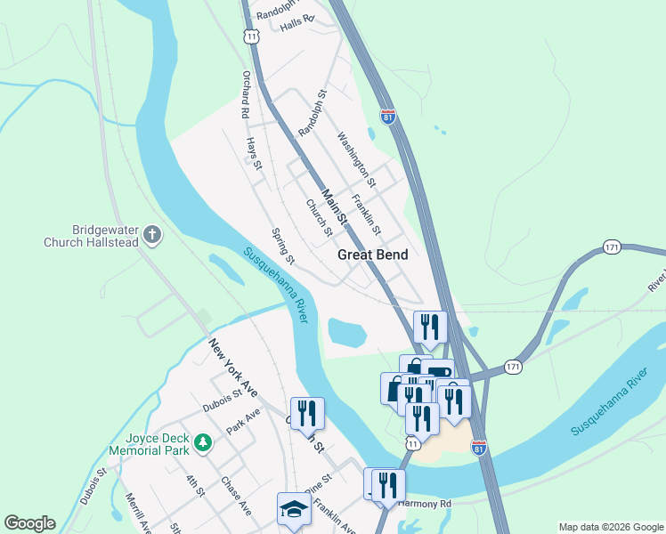 map of restaurants, bars, coffee shops, grocery stores, and more near 15 Kilrow Street in Great Bend