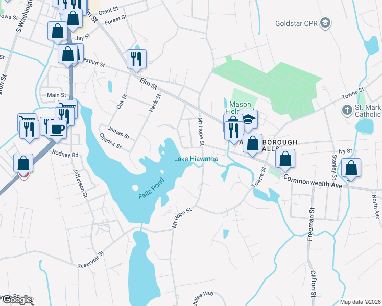 map of restaurants, bars, coffee shops, grocery stores, and more near 426 Mount Hope Street in North Attleborough