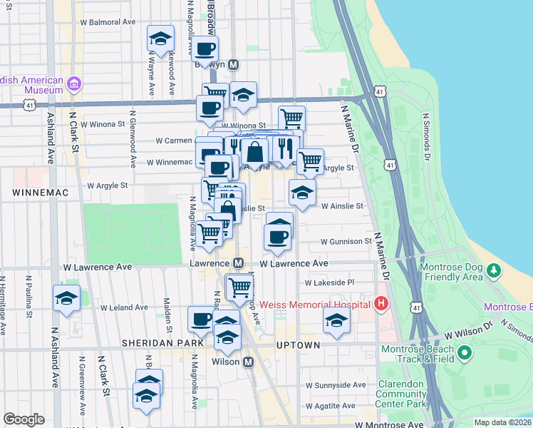 map of restaurants, bars, coffee shops, grocery stores, and more near in Chicago