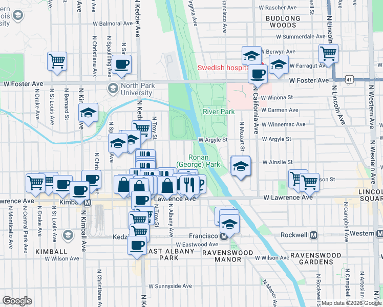 map of restaurants, bars, coffee shops, grocery stores, and more near in Chicago