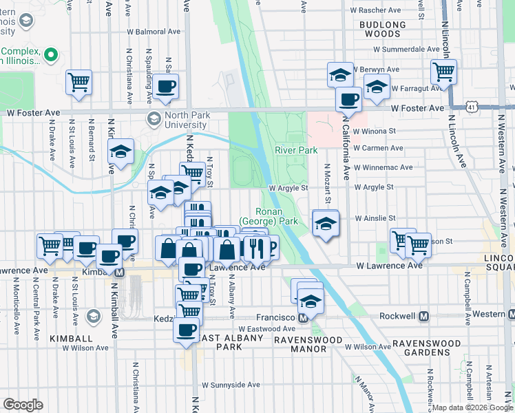 map of restaurants, bars, coffee shops, grocery stores, and more near in Chicago