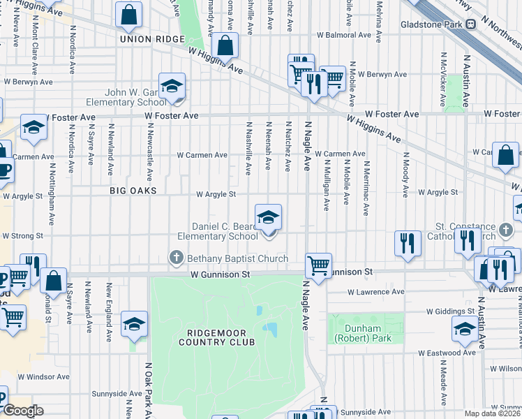 map of restaurants, bars, coffee shops, grocery stores, and more near 4940 North Neenah Avenue in Chicago