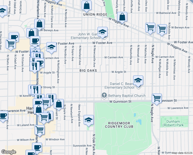 map of restaurants, bars, coffee shops, grocery stores, and more near 4946 North Newcastle Avenue in Chicago