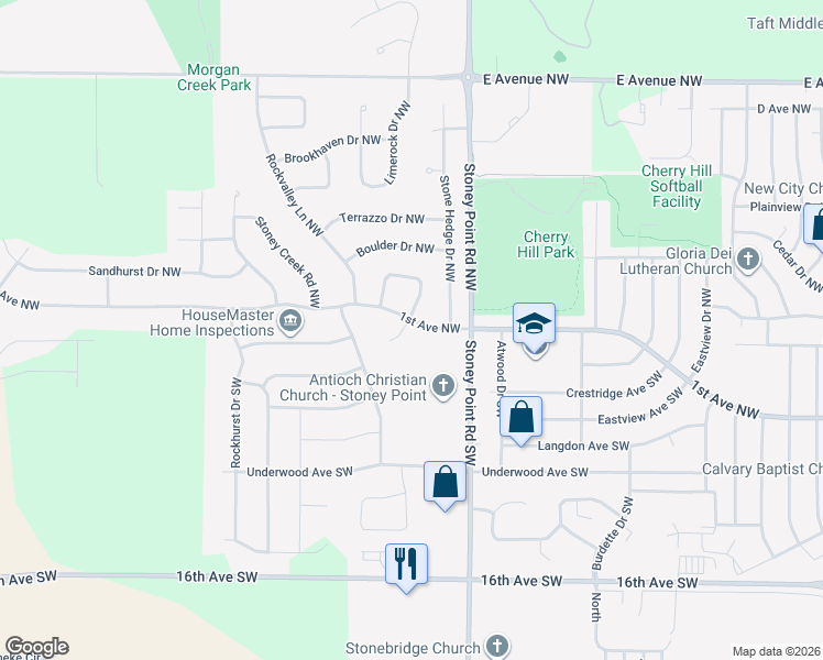 map of restaurants, bars, coffee shops, grocery stores, and more near 6715 1st Avenue Southwest in Cedar Rapids