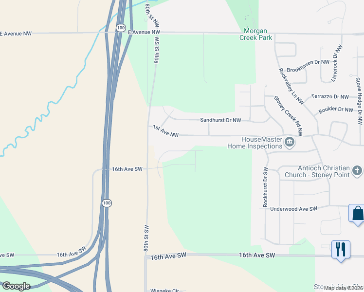 map of restaurants, bars, coffee shops, grocery stores, and more near 7713 1st Avenue Northwest in Cedar Rapids