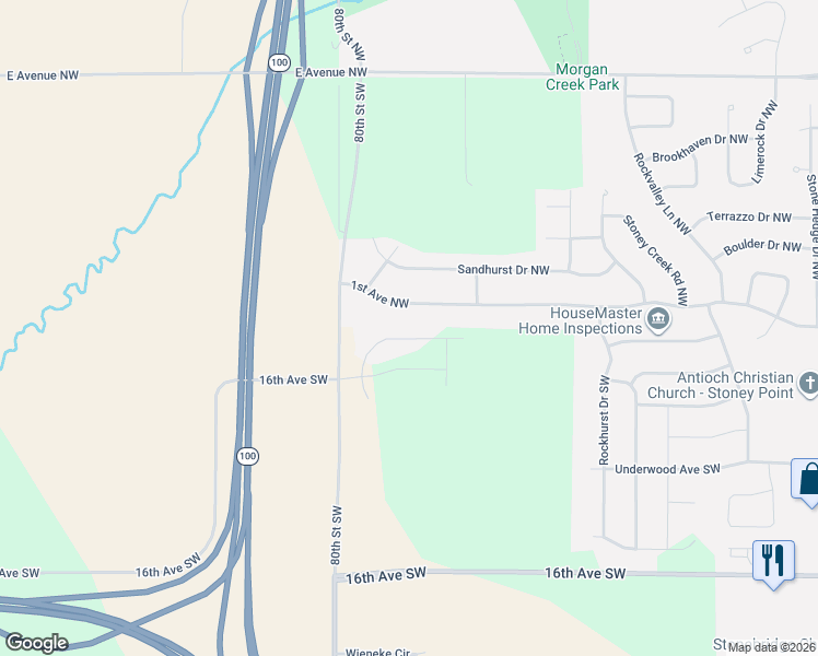 map of restaurants, bars, coffee shops, grocery stores, and more near 7713 1st Avenue Northwest in Cedar Rapids
