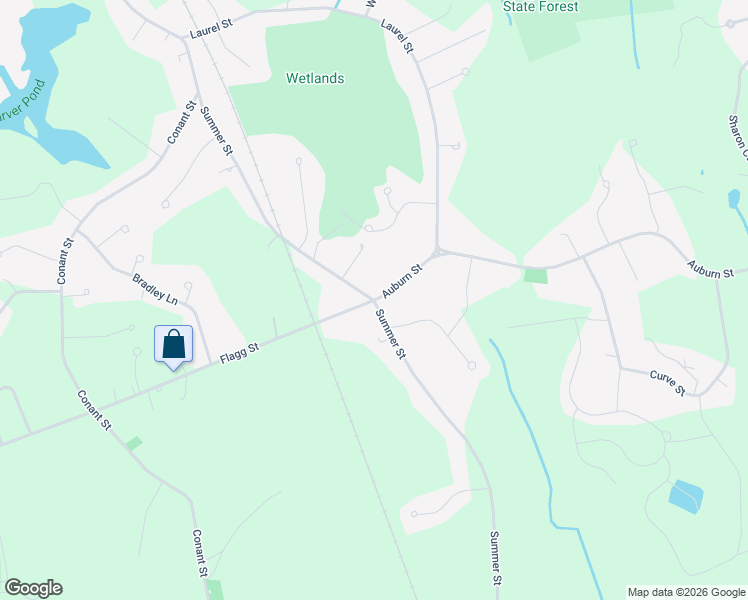 map of restaurants, bars, coffee shops, grocery stores, and more near 21 Auburn Street in Bridgewater