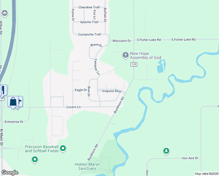 map of restaurants, bars, coffee shops, grocery stores, and more near 56844 Tomahawk Court in Three Rivers