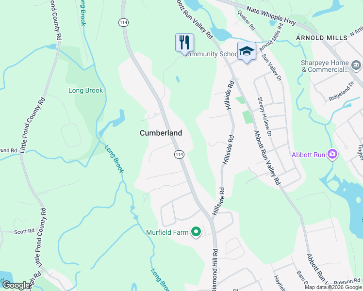 map of restaurants, bars, coffee shops, grocery stores, and more near 3011 Diamond Hill Road in Cumberland