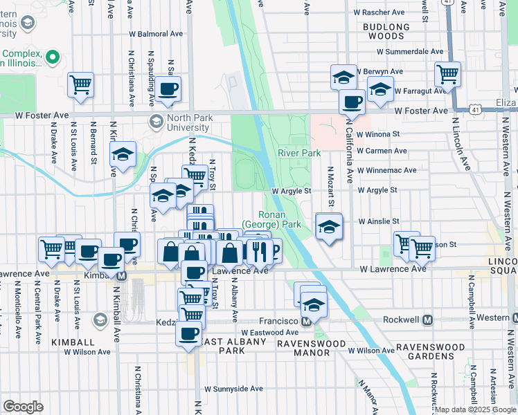 map of restaurants, bars, coffee shops, grocery stores, and more near in Chicago
