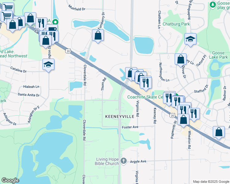map of restaurants, bars, coffee shops, grocery stores, and more near 6N614 Gary Avenue in Roselle