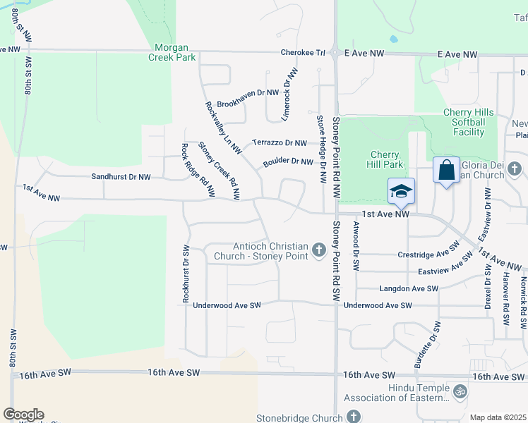 map of restaurants, bars, coffee shops, grocery stores, and more near 111 Rockvalley Drive Southwest in Cedar Rapids