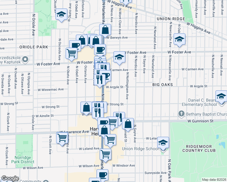 map of restaurants, bars, coffee shops, grocery stores, and more near 4949 North Neva Avenue in Chicago